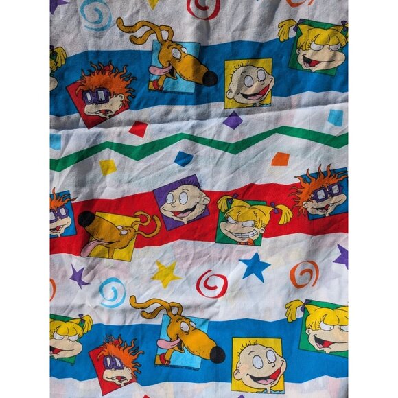 Vintage 1997 Nickelodeon Rugrats Twin Flat Bed Sheet Springs Tommy Angelica - Picture 2 of 9